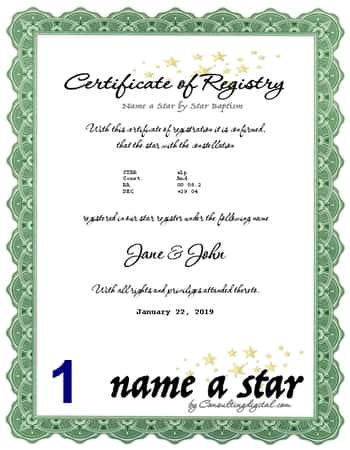 Name a star and Star Baptism, Design 1