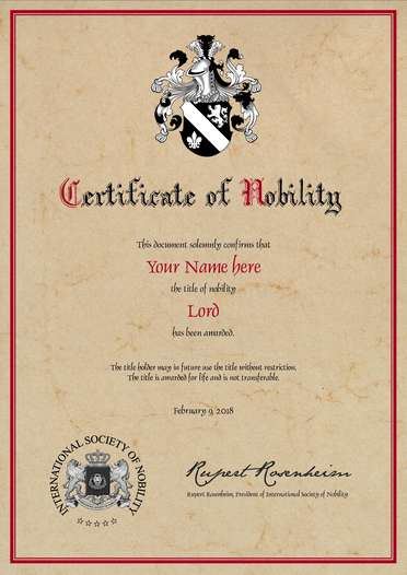 knighthood certificate