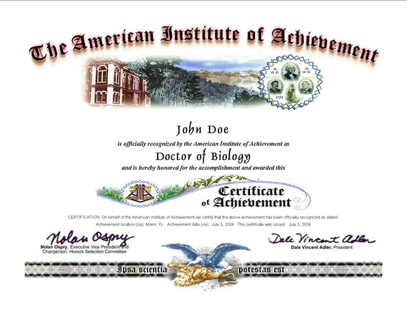 Diploma from American Institute of Achievement