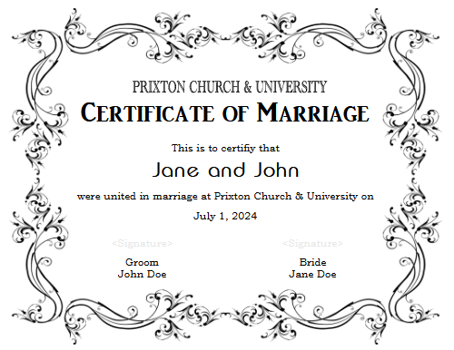 Certificate of Marriage