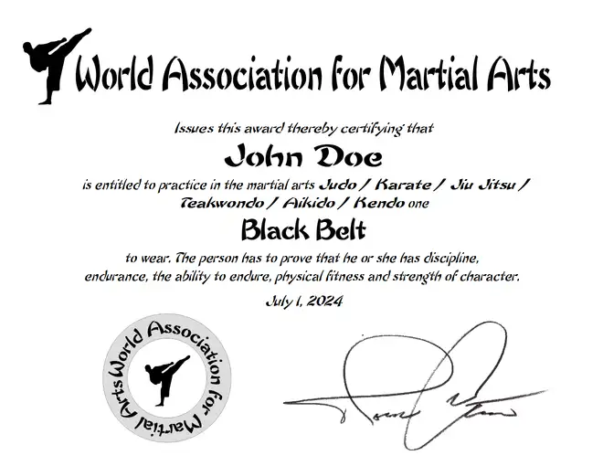 Martial Arts Certificate