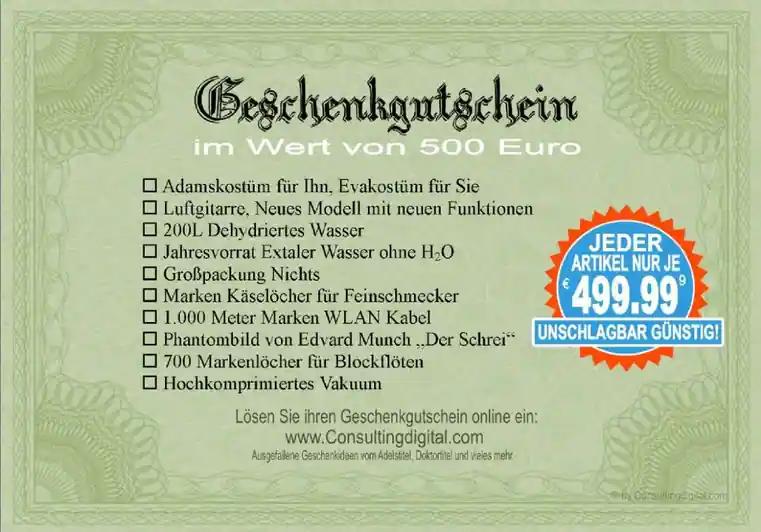 Geschenkgutschein für lustige Geschenkideen